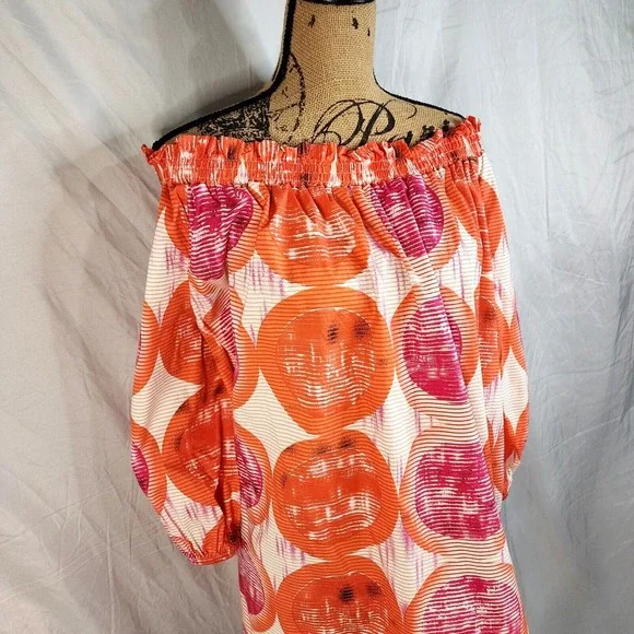 ASHLEY STEWART Size 22/24 Off Shoulder Raglan Sleeve Colorful‎ Cotton Blend Top - Picture 10 of 15